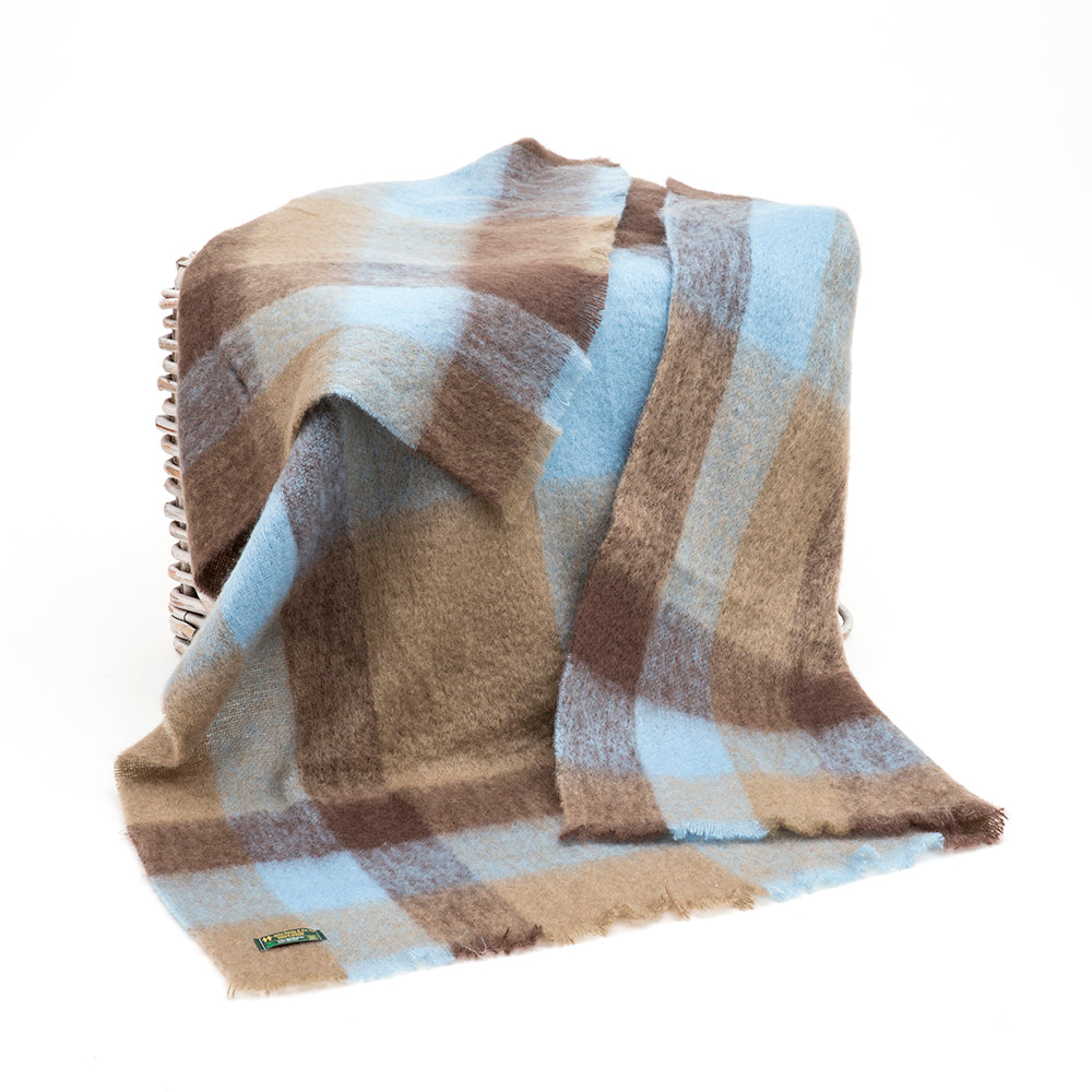 Taupe, Blue and Brown Check Mohair Throw LM550