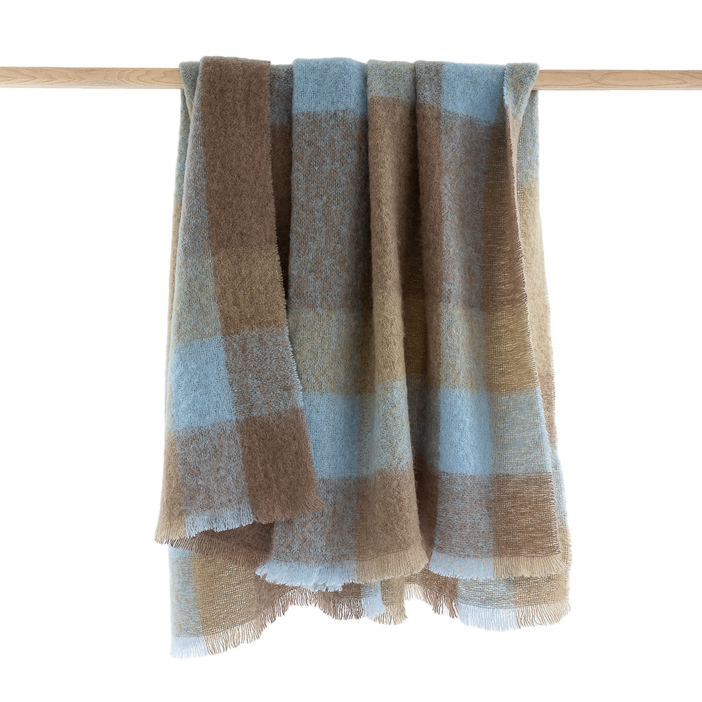 Taupe, Blue and Brown Check Mohair Throw LM550