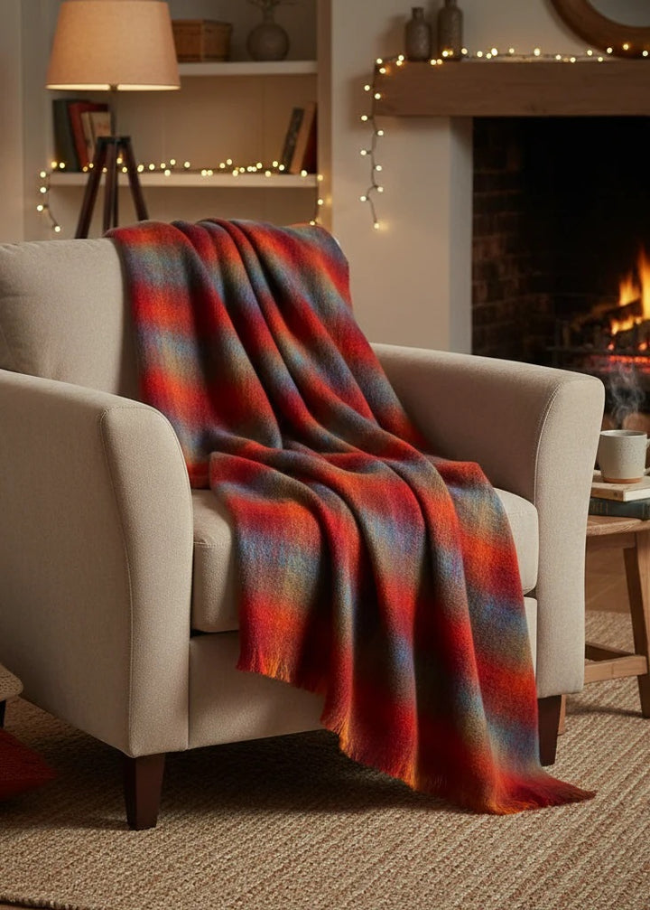 Orange, Red and Blue Mohair Throw LM556