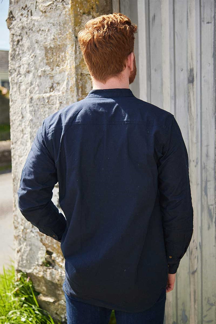 Navy Linen Grandfather Shirt LN9