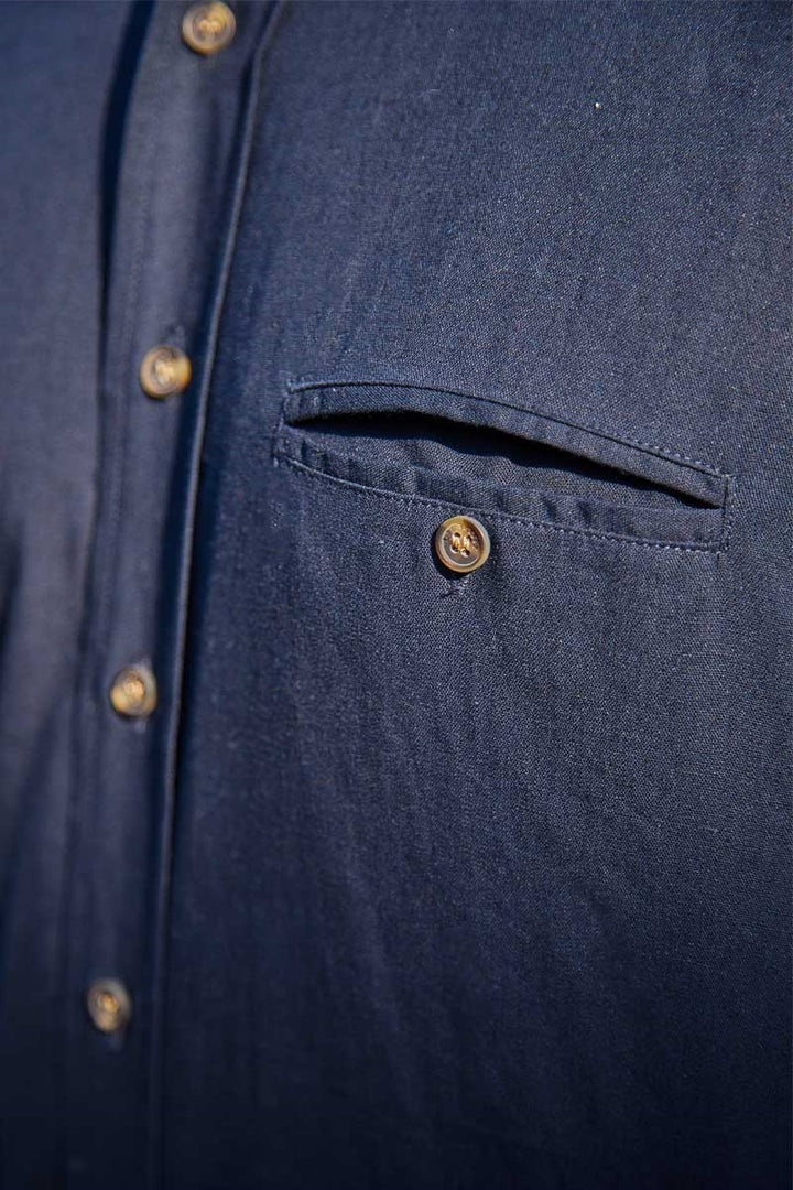 Navy Linen Grandfather Shirt LN9