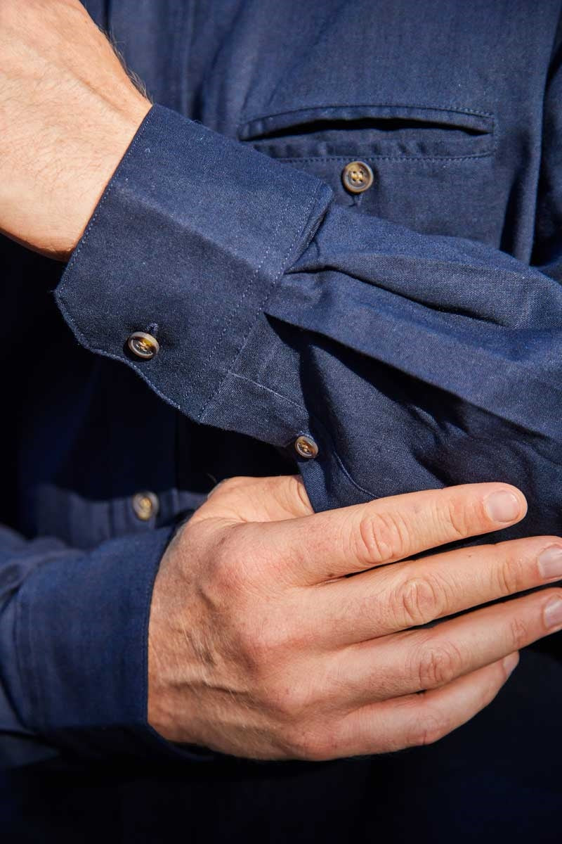 Navy Linen Grandfather Shirt LN9