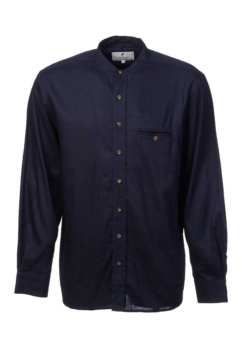 Navy Linen Grandfather Shirt LN9