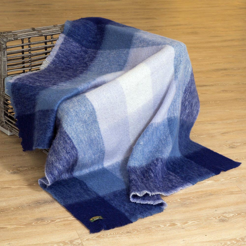 Blue Mix Block Check Mohair Throw LM518