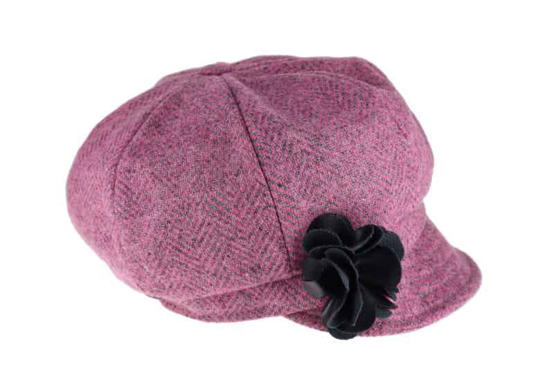 Pink and Grey Herringbone Wool Newsboy Cap 193