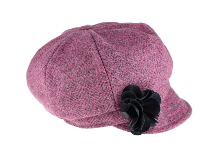 Pink and Grey Herringbone Wool Newsboy Cap 193