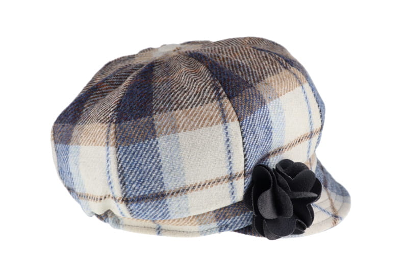 Navy and Tan Plaid Wool Newsboy Cap 202