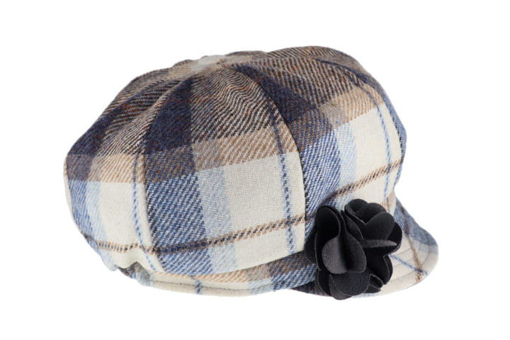 Navy and Tan Plaid Wool Newsboy Cap 202