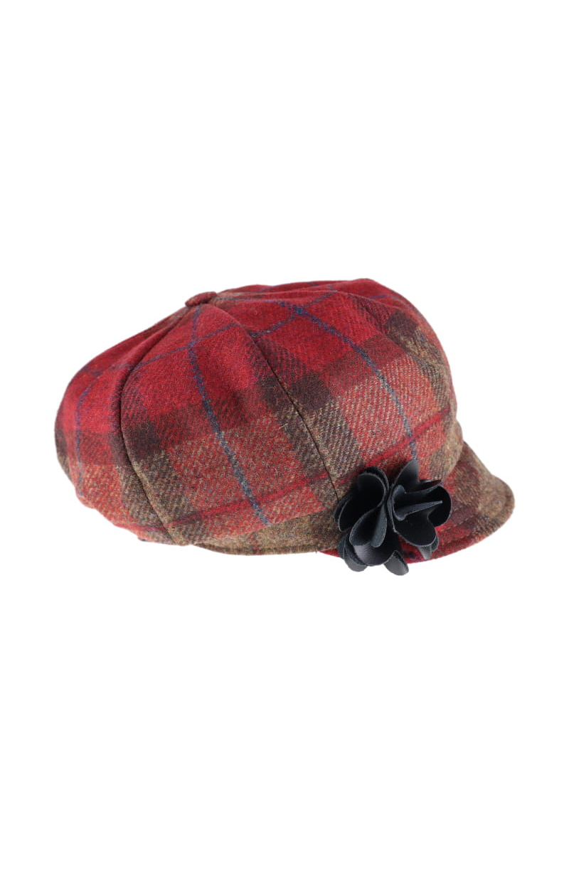 Red and Brown Plaid Wool Newsboy Cap 207
