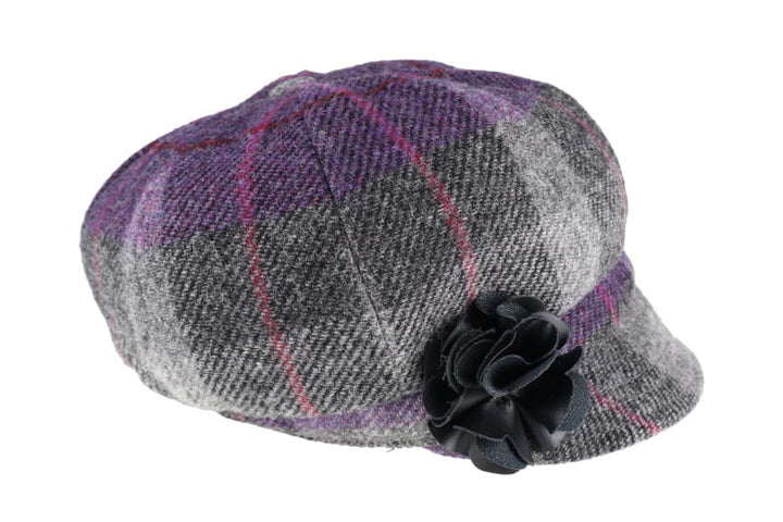 Grey and Purple Plaid Wool Newsboy Cap 38