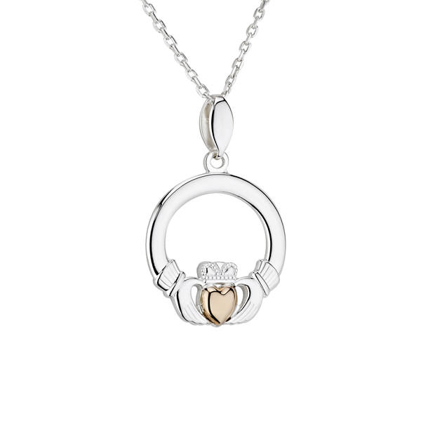 Silver and Gold Claddagh Pendant Necklace S46476