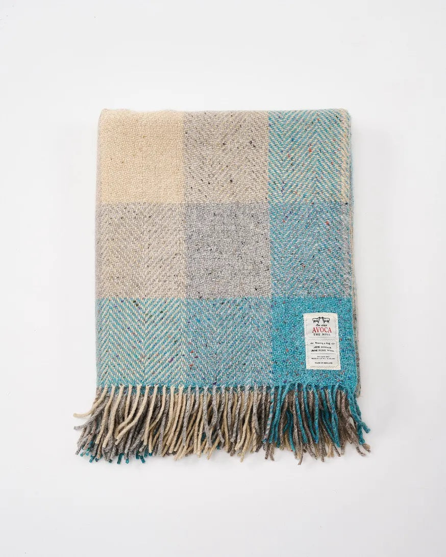Turquoise & Taupe Avoca Heavy Donegal Mohair Tweed Throw