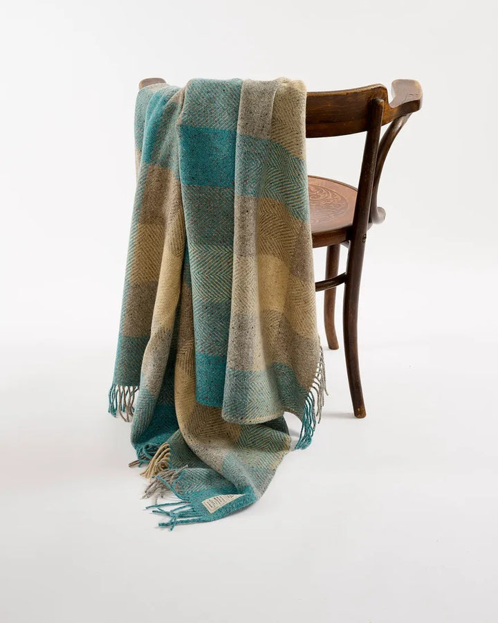 Turquoise & Taupe Avoca Heavy Donegal Mohair Tweed Throw