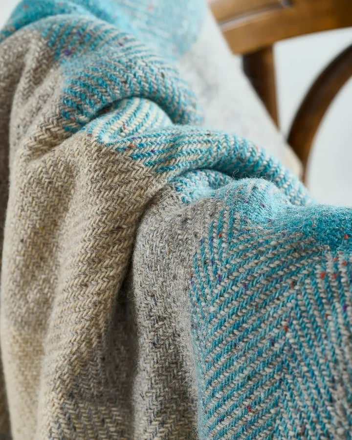 Turquoise & Taupe Avoca Heavy Donegal Mohair Tweed Throw
