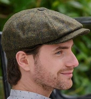 Driving Cap - Eight Piece - 27 Green Herringbone