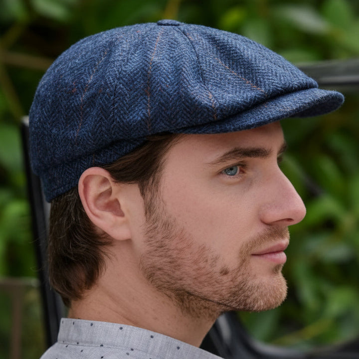 Driving Cap - 34 Blue Herringbone