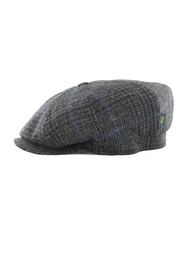 Driving Cap - 434-1 Charcoal and Blue Plaid