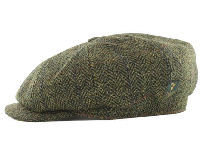 Driving Cap - Eight Piece - 27 Green Herringbone