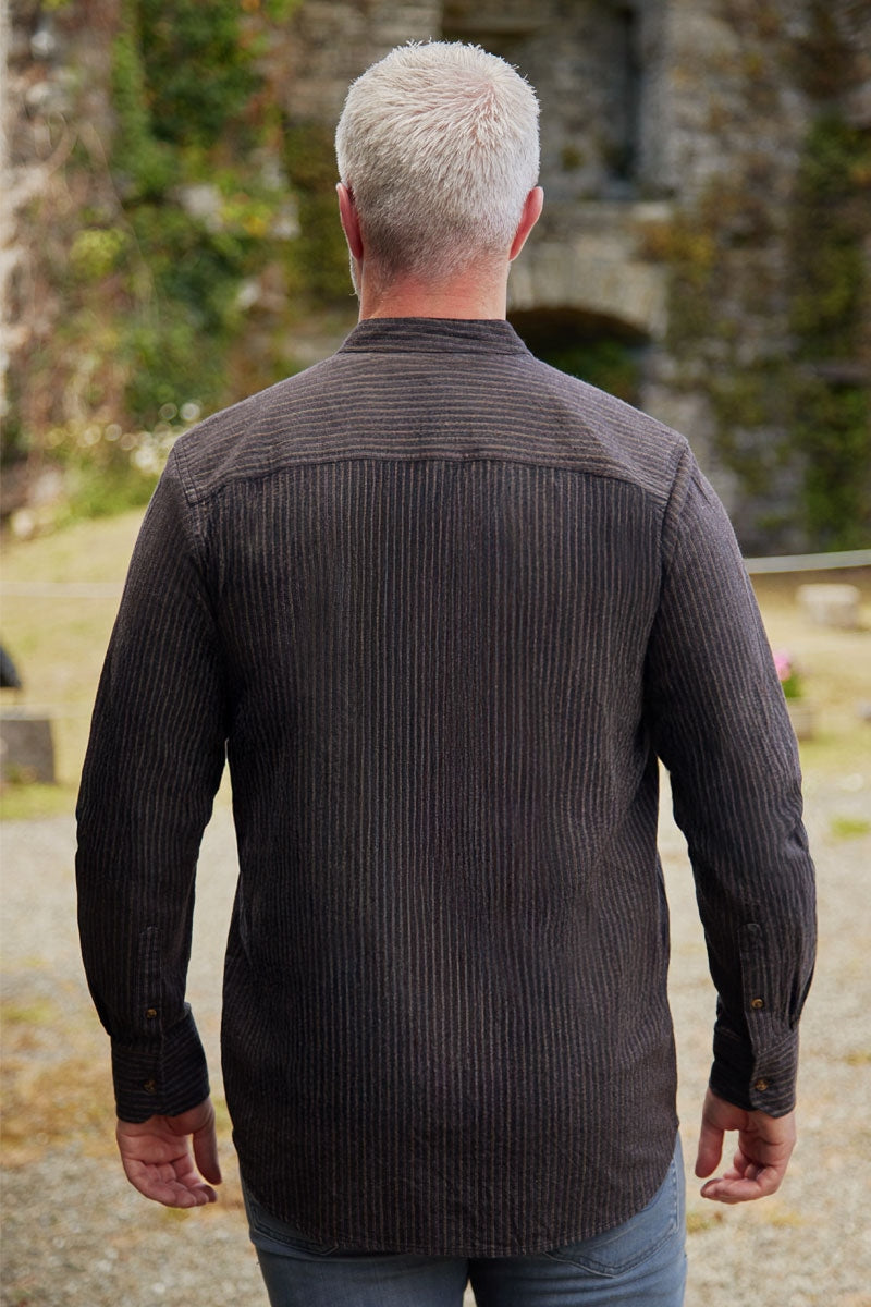 Black and Red Stripe Cotton Grandfather Shirt FL10