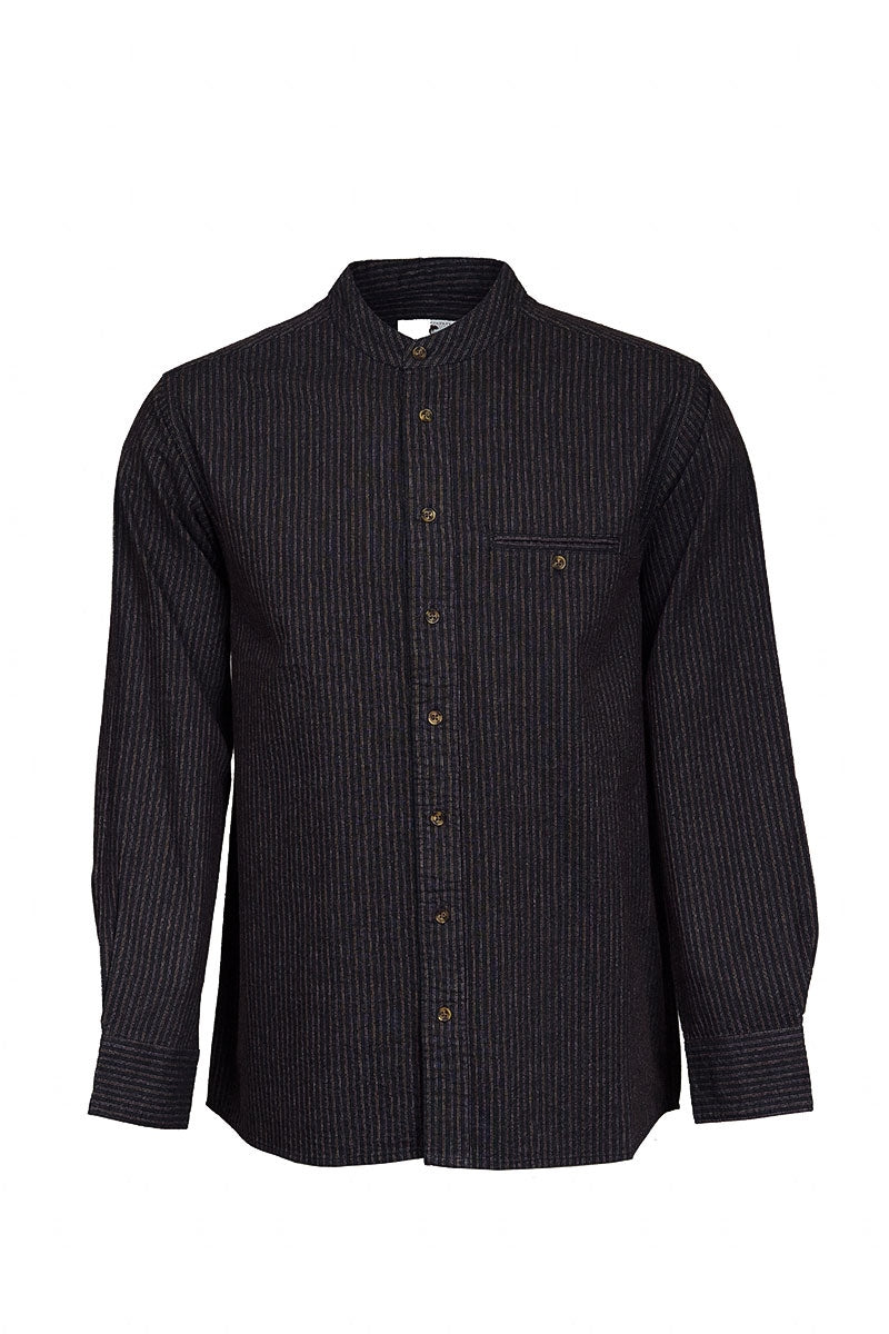 Black and Red Stripe Cotton Grandfather Shirt FL10