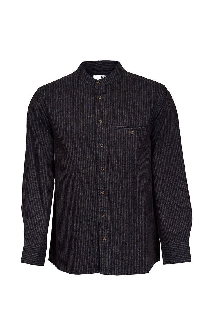 Black and Red Stripe Cotton Grandfather Shirt FL10