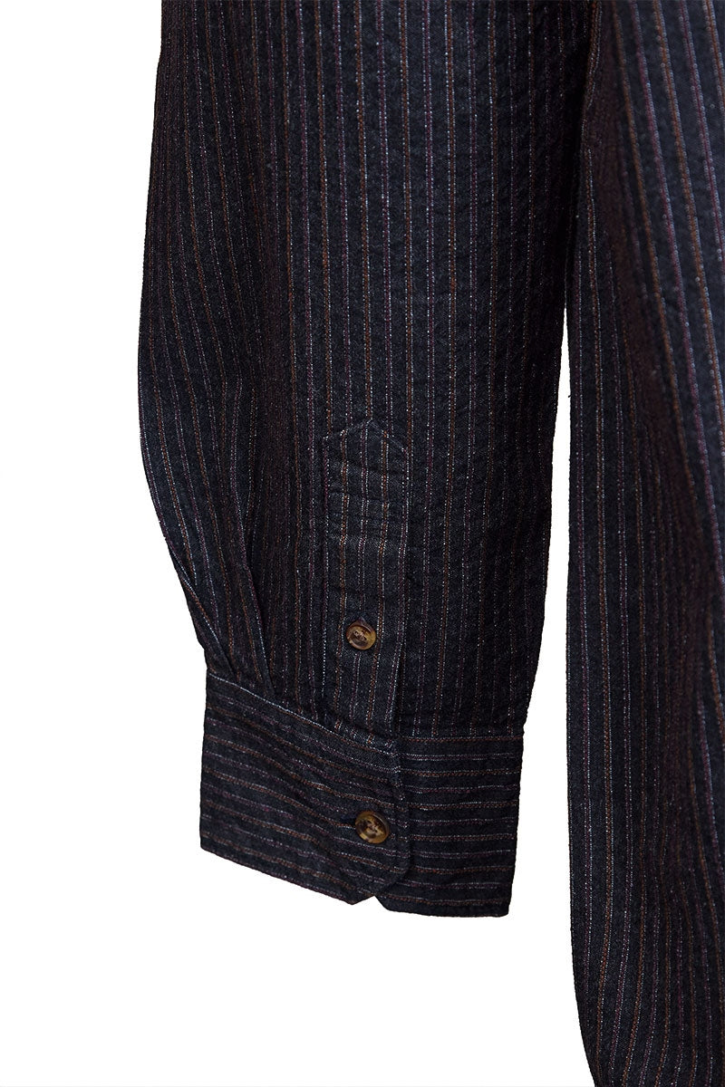 Black and Red Stripe Cotton Grandfather Shirt FL10