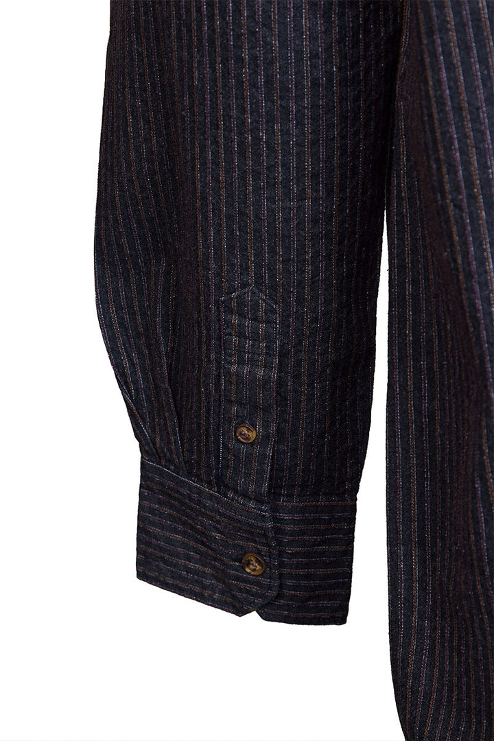 Black and Red Stripe Cotton Grandfather Shirt FL10