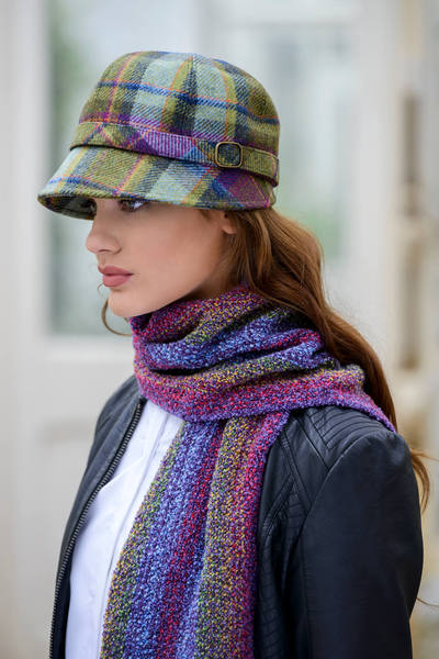 Purple and Green Plaid Wool Flapper Hat 574-1