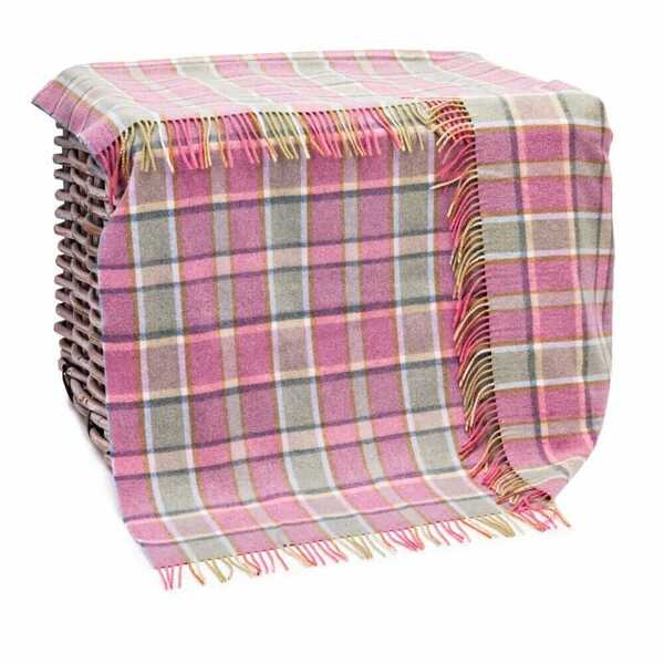 Pink and Green Check Lambswool Throw 617