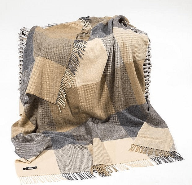 Cream & Charcoal Block Cashmere and Merino Throw 1473
