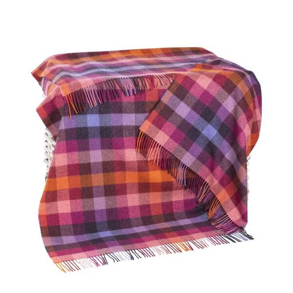 Pink, Purple and Orange Check Lambswool Throw 622