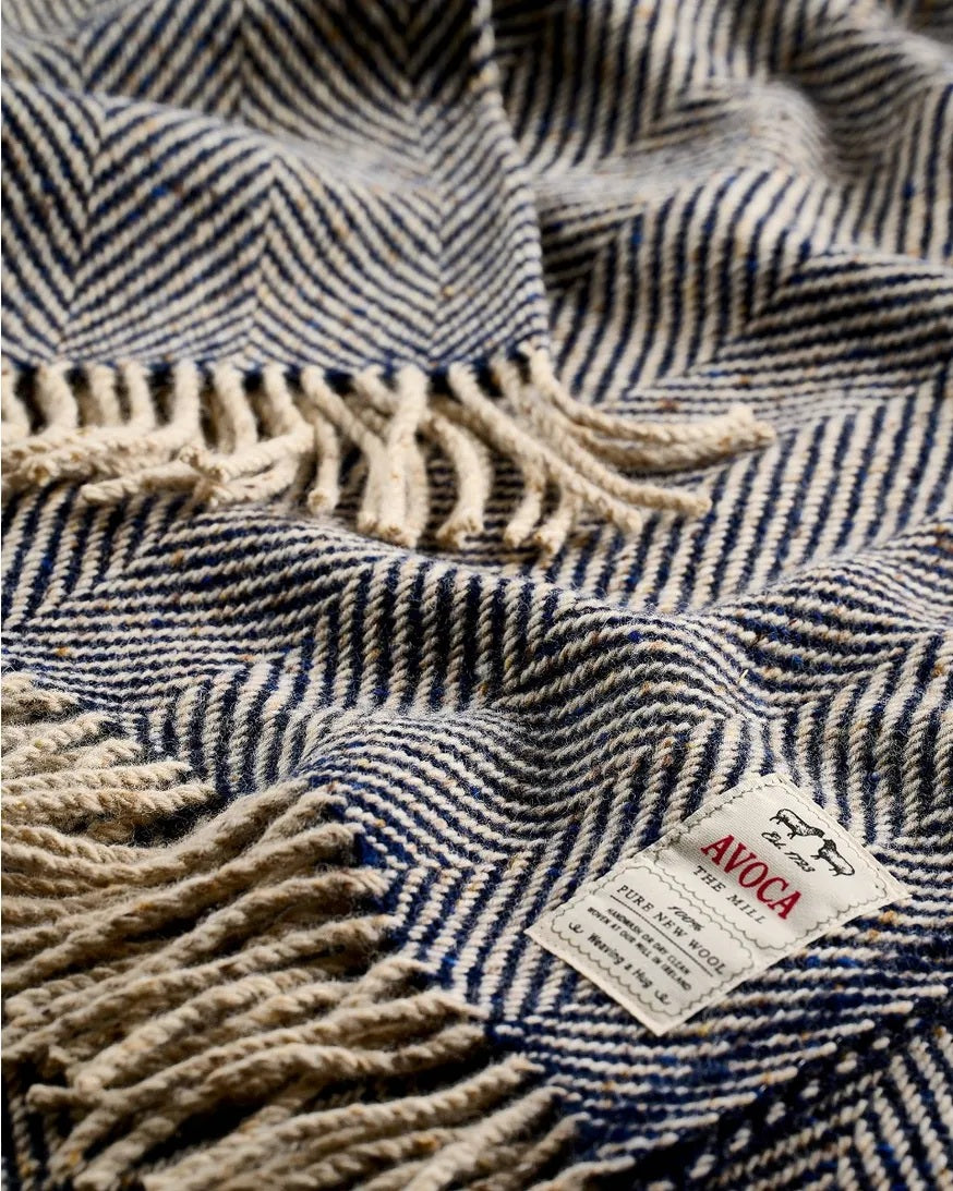 Navy & Oat Avoca Heavy Donegal Throw