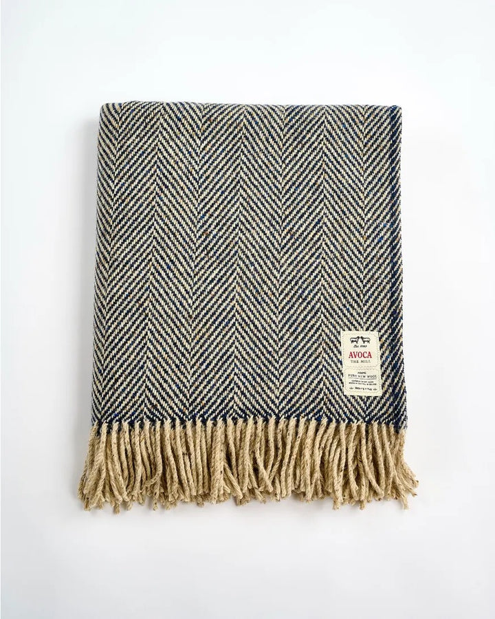 Navy & Oat Avoca Heavy Donegal Throw