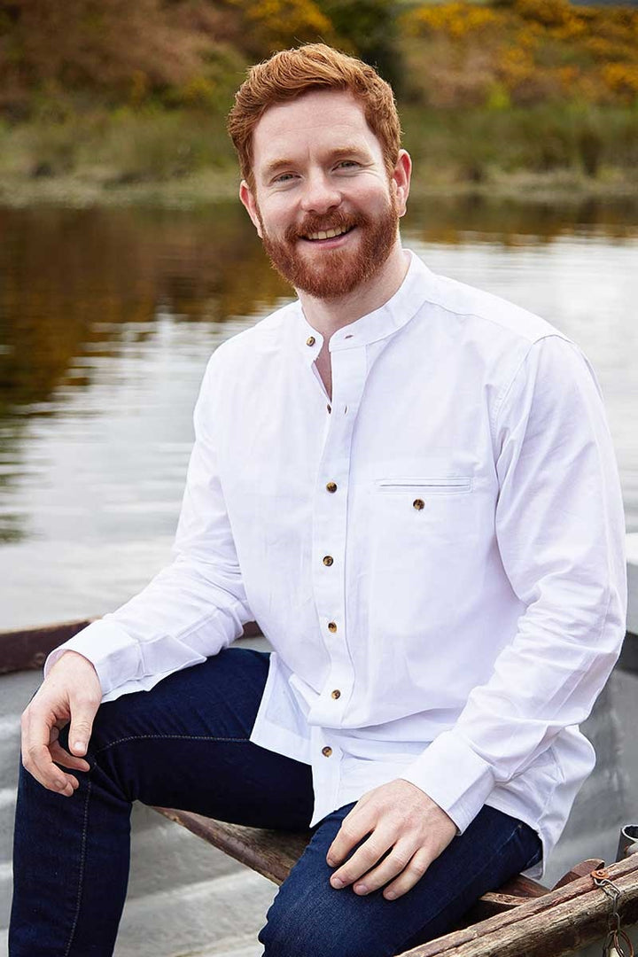 White Linen Grandfather Shirt LN10