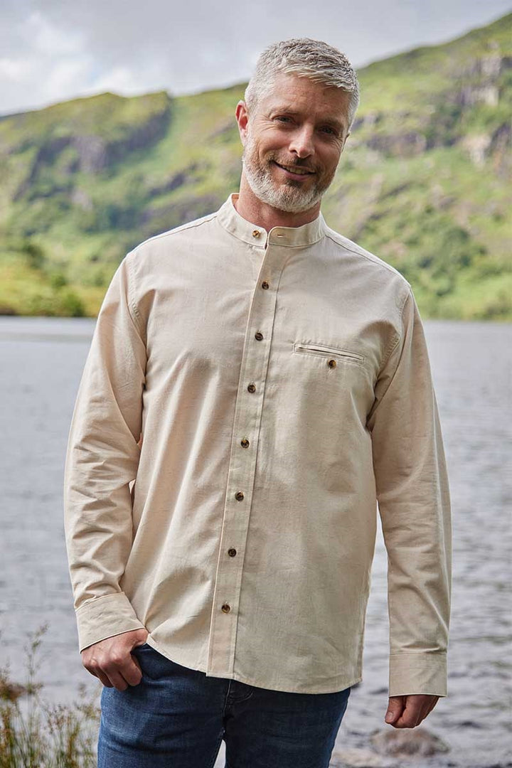 Beige Linen Grandfather Shirt LN7