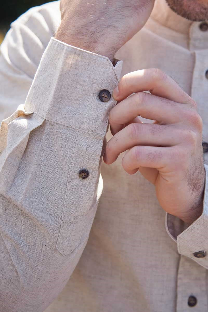 Beige Linen Grandfather Shirt LN7
