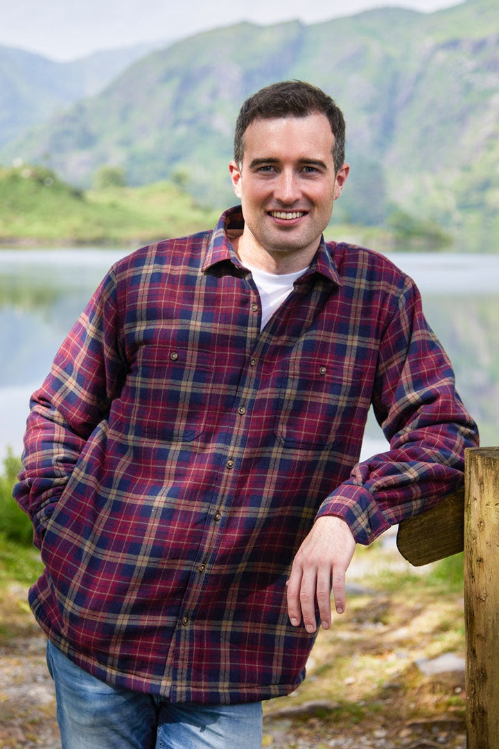 Maroon and Navy Check Flannel Fleece Lined Shirt LV10