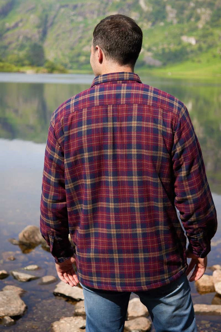 Maroon and Navy Check Flannel Fleece Lined Shirt LV10