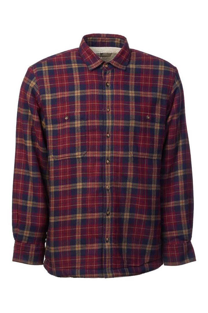 Maroon and Navy Check Flannel Fleece Lined Shirt LV10