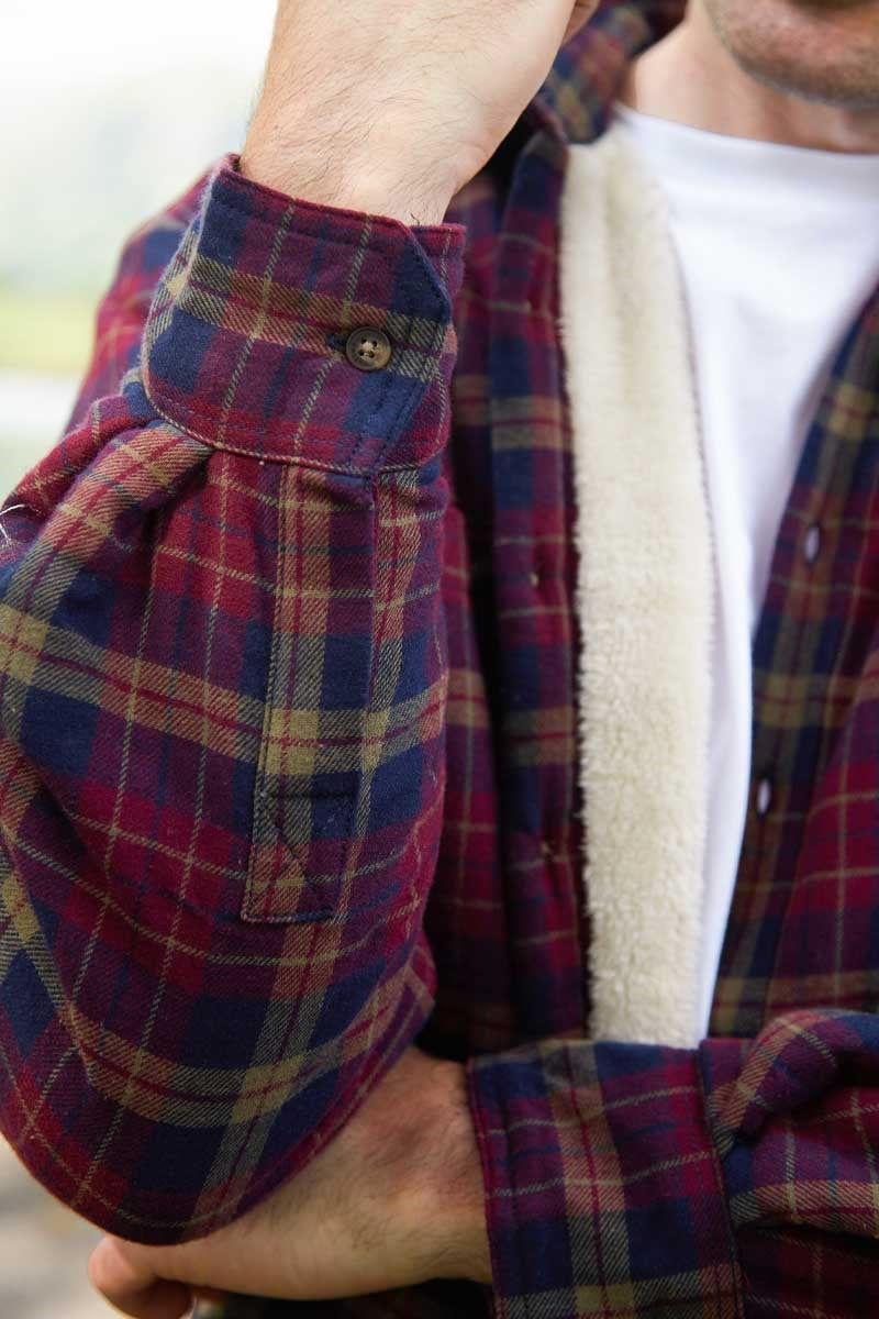 Maroon and Navy Check Flannel Fleece Lined Shirt LV10