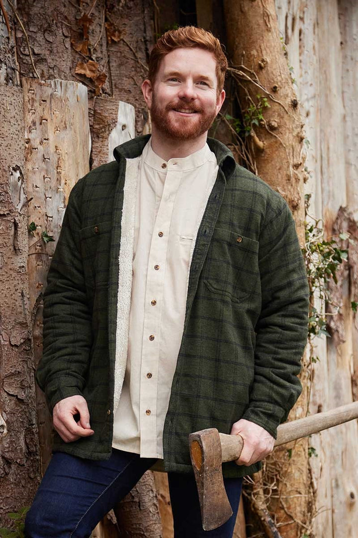 Forest Green and Black Check Flannel Fleece Lined Shirt LV15