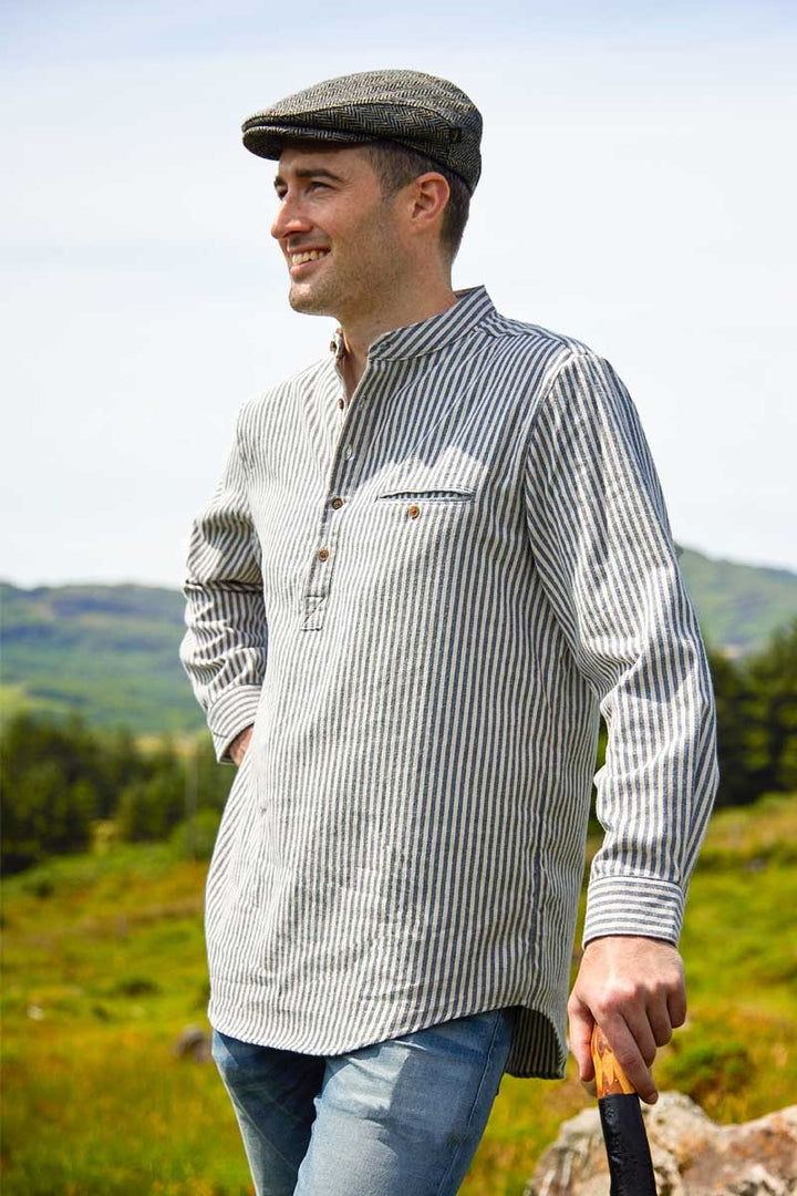 Navy and Cream Stripe Flannel Grandfather Shirt LVC