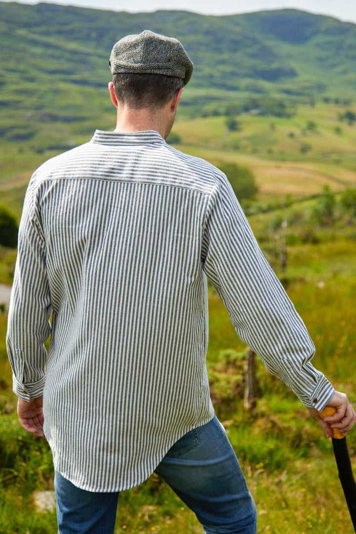 Navy and Cream Stripe Flannel Grandfather Shirt LVC