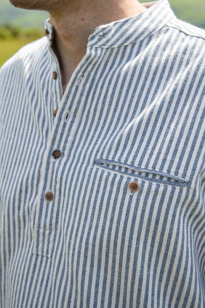 Navy and Cream Stripe Flannel Grandfather Shirt LVC