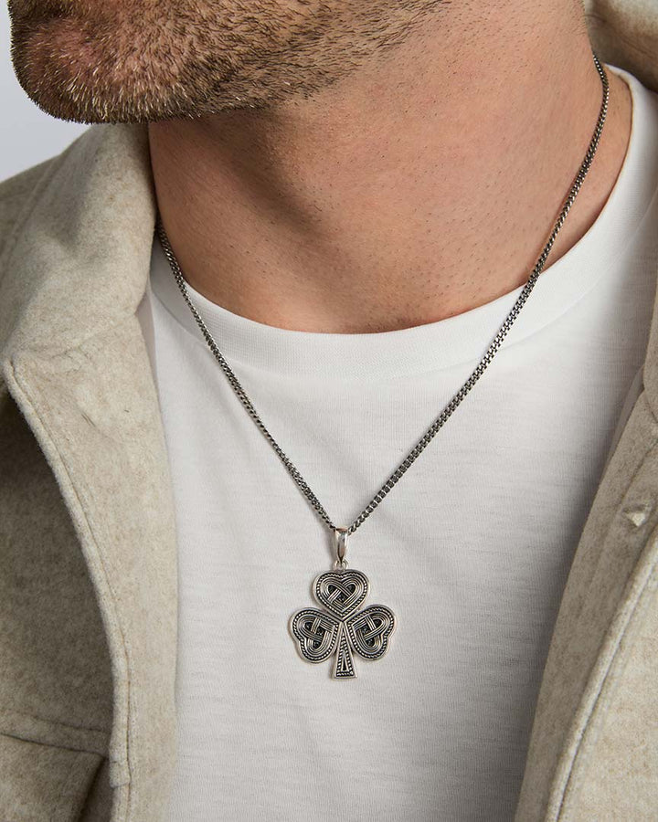 Heavy Silver Braided Shamrock Pendant S46451
