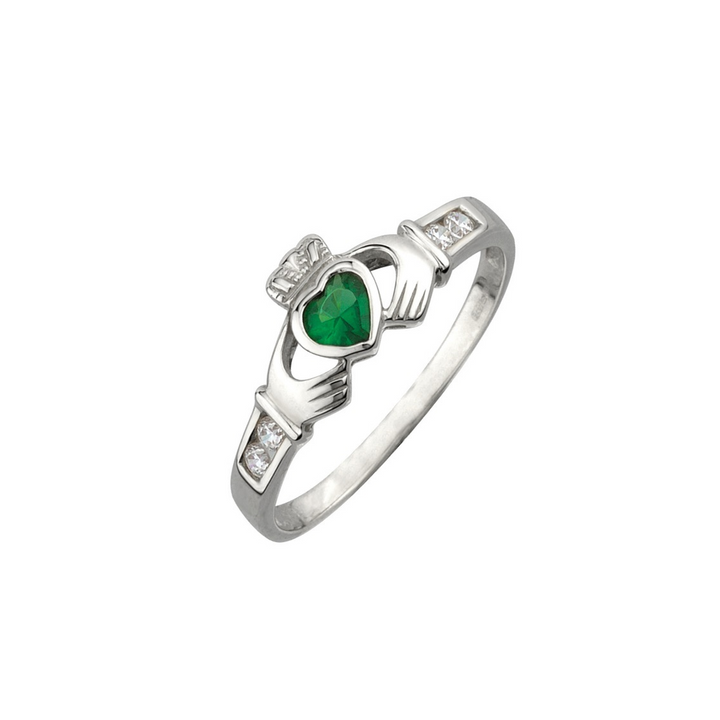 Sterling Silver Synthetic Emerald Claddagh Ring S2594