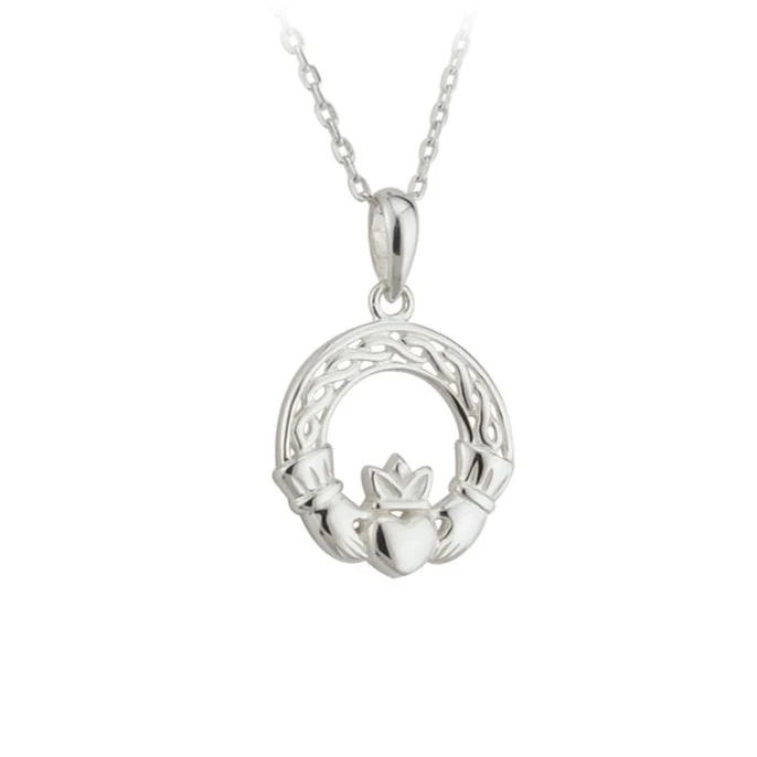 Silver Braided Claddagh Pendant Necklace S44965