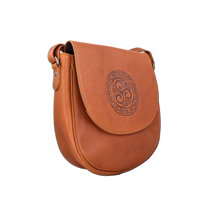 Tan Leather Knotwork Saddle Bag