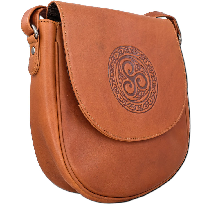 Tan Leather Knotwork Saddle Bag