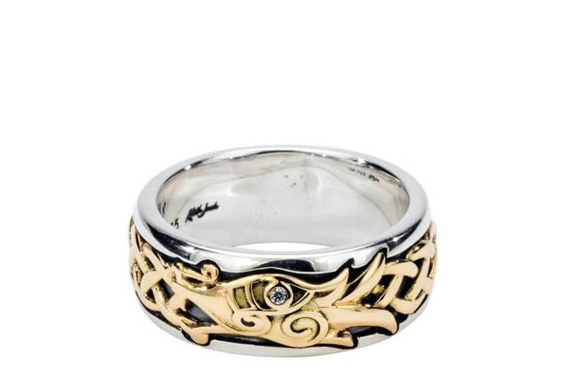 Dragon Ring  - Sterling Silver and 10K with White Sapphire